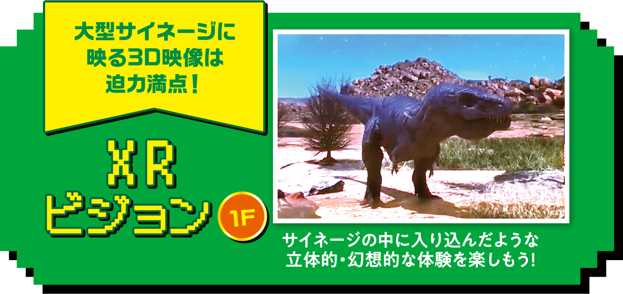 大型サイネージに映る3D映像は迫力満点！サイネージの中に入り込んだような立体的・幻想的な体験を楽しもう！